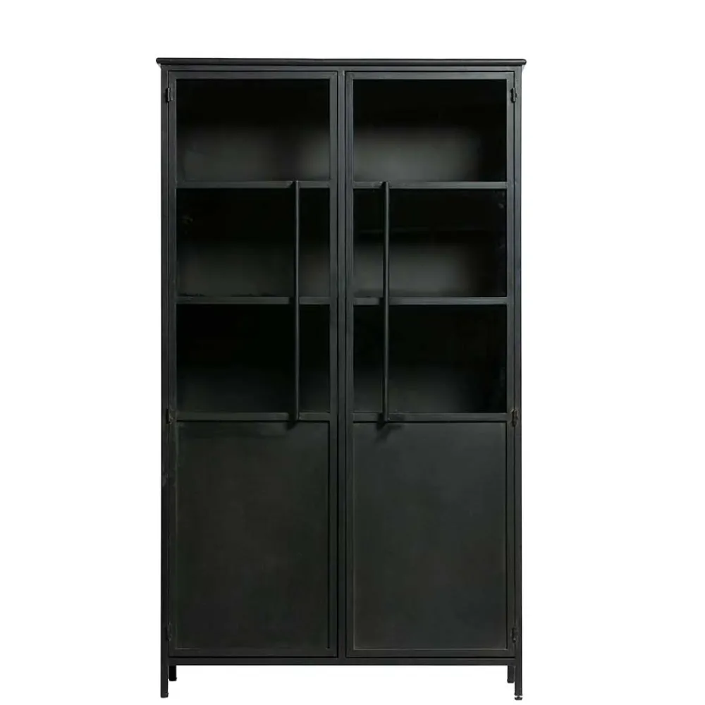 Wohnen 2-türige Metall Vitrine in Schwarz - Ponnya