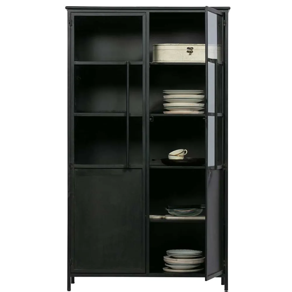 Wohnen 2-türige Metall Vitrine in Schwarz - Ponnya