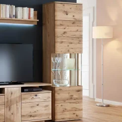 Wohnen Wohnzimmerschränke|Vitrinen*1-türige Schrank Vitrine aus Massivholz - Crokas