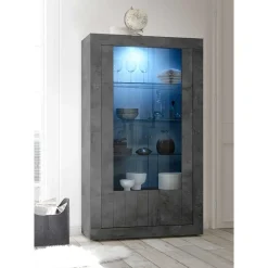 Wohnen Glasmöbel|Loft Möbel*2-türige Vitrine in Dunkelgrau Dekor - Cordillera