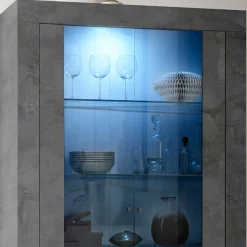 Wohnen Glasmöbel|Loft Möbel*2-türige Vitrine in Dunkelgrau Dekor - Cordillera