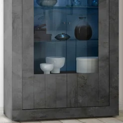 Wohnen Glasmöbel|Loft Möbel*2-türige Vitrine in Dunkelgrau Dekor - Cordillera