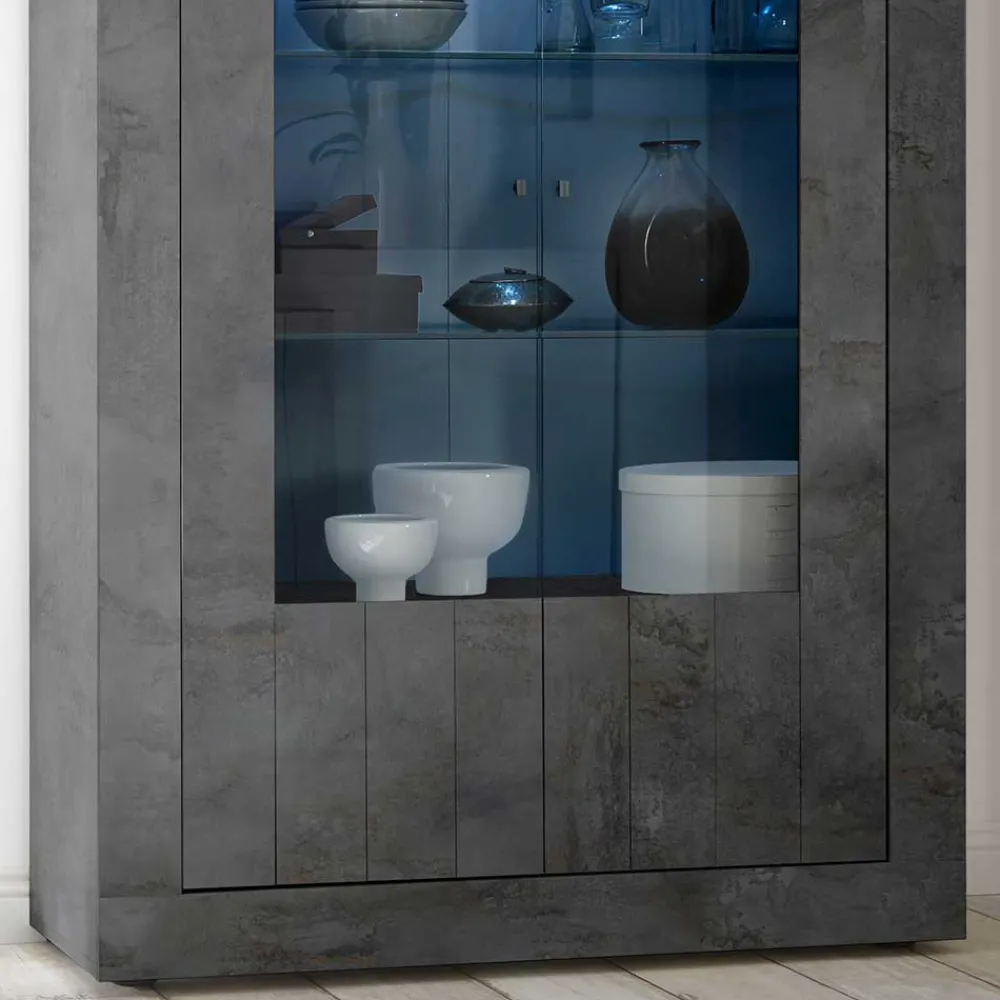 Wohnen Glasmöbel|Loft Möbel*2-türige Vitrine in Dunkelgrau Dekor - Cordillera