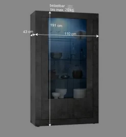 Wohnen Glasmöbel|Loft Möbel*2-türige Vitrine in Dunkelgrau Dekor - Cordillera