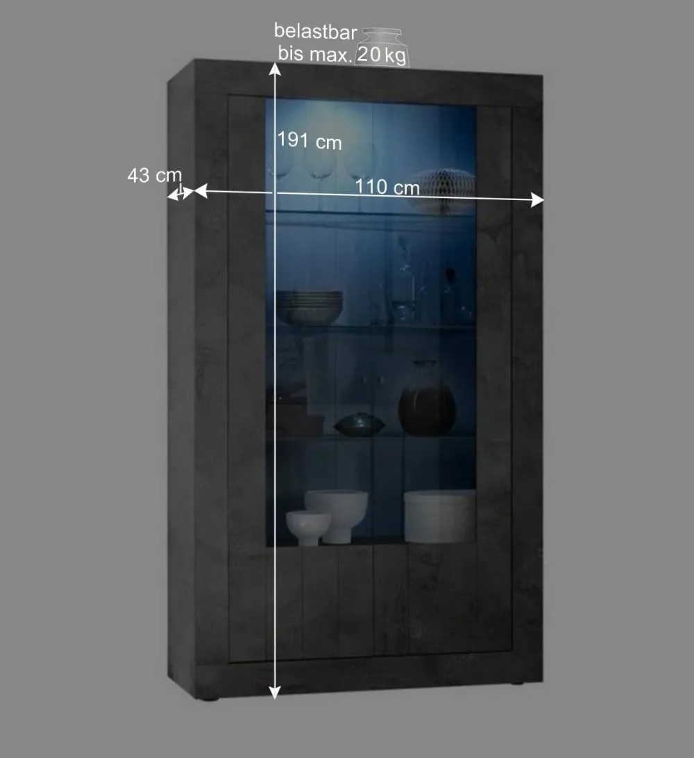 Wohnen Glasmöbel|Loft Möbel*2-türige Vitrine in Dunkelgrau Dekor - Cordillera