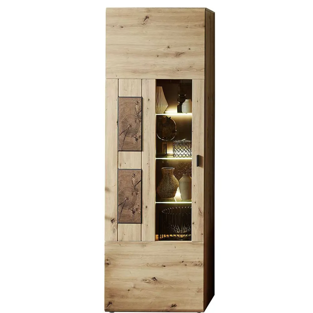 Wohnen 1-türige Wohnzimmervitrine in Wildeiche Holzoptik - Iniaco