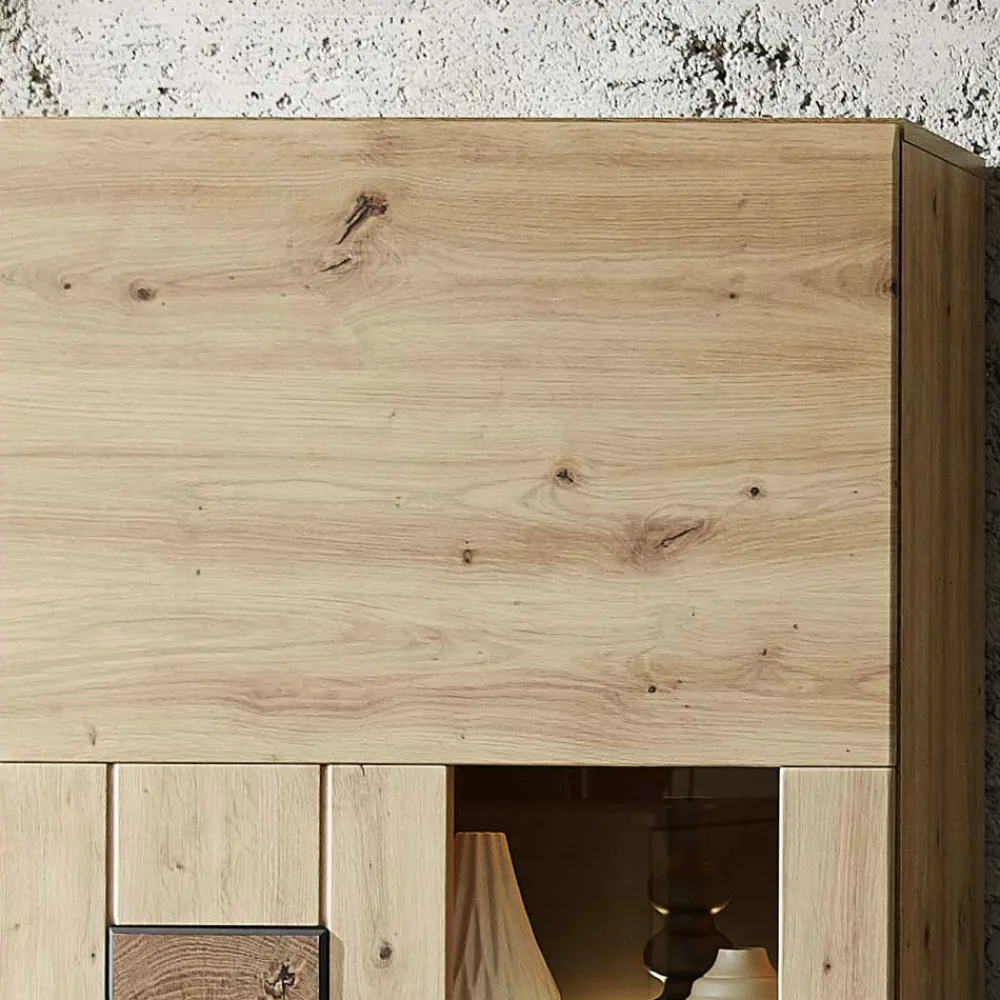 Wohnen 1-türige Wohnzimmervitrine in Wildeiche Holzoptik - Iniaco