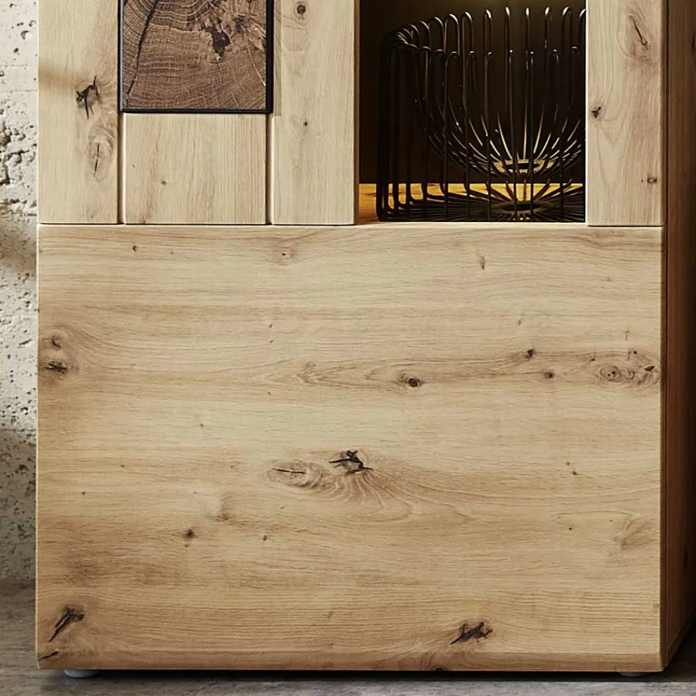 Wohnen 1-türige Wohnzimmervitrine in Wildeiche Holzoptik - Iniaco