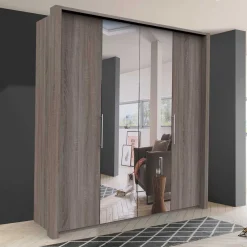 Wohnen 2-türiger Holz Look Kleiderschrank mit Spiegel - Crenba