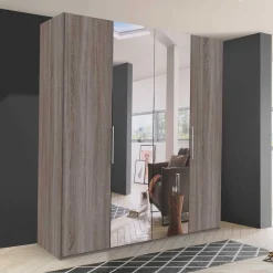 Wohnen 2-türiger Holz Look Kleiderschrank mit Spiegel - Crenba