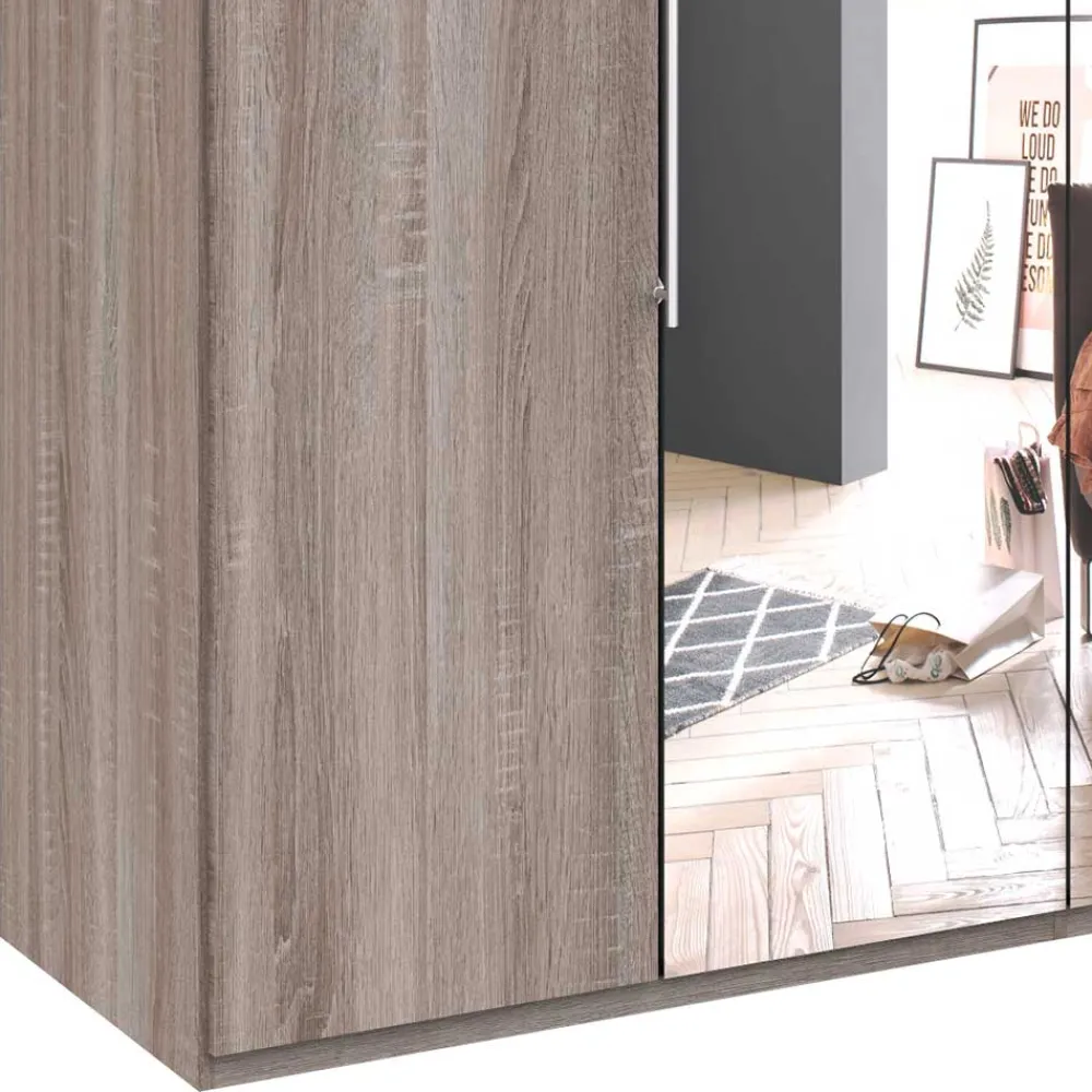 Wohnen 2-türiger Holz Look Kleiderschrank mit Spiegel - Crenba