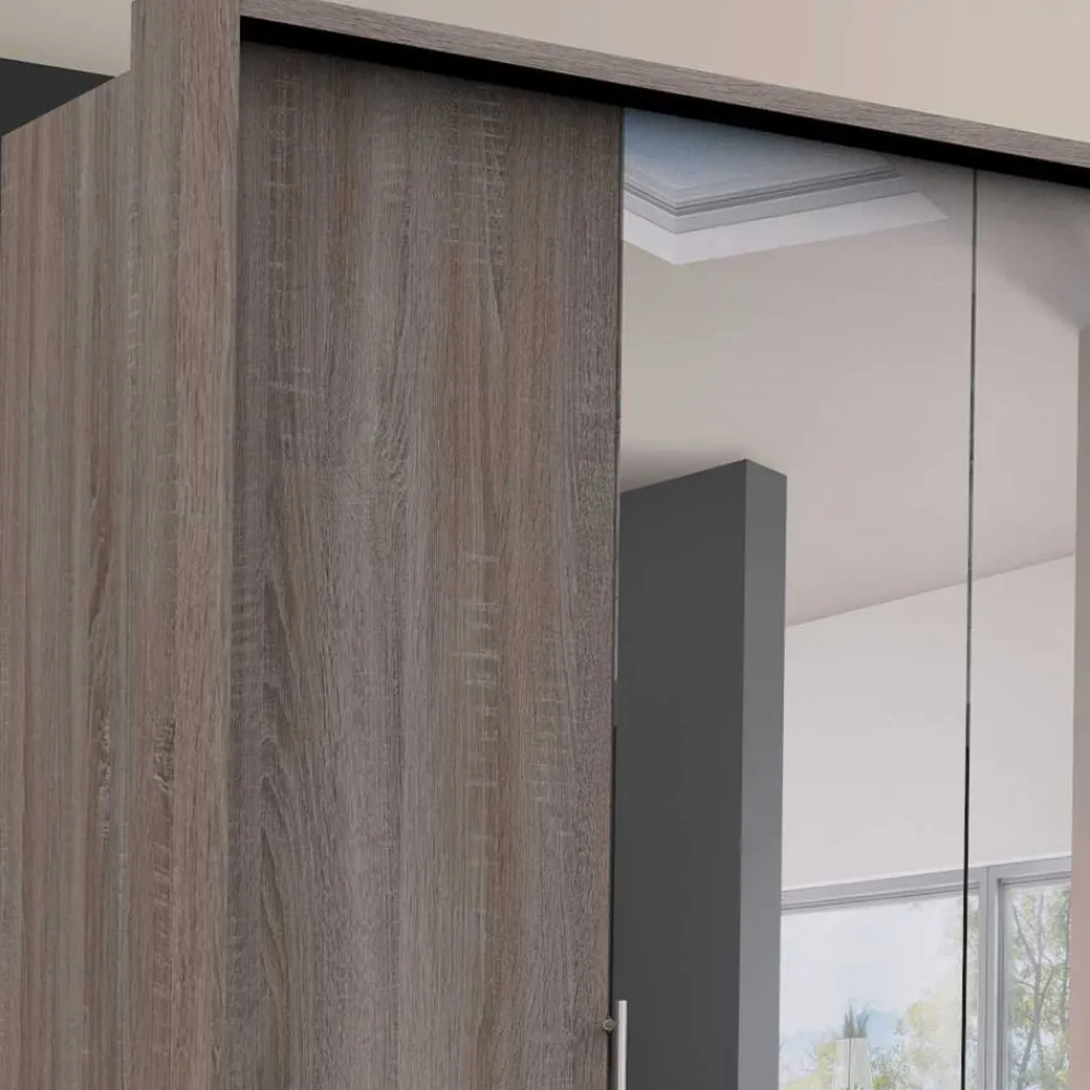 Wohnen 2-türiger Holz Look Kleiderschrank mit Spiegel - Crenba