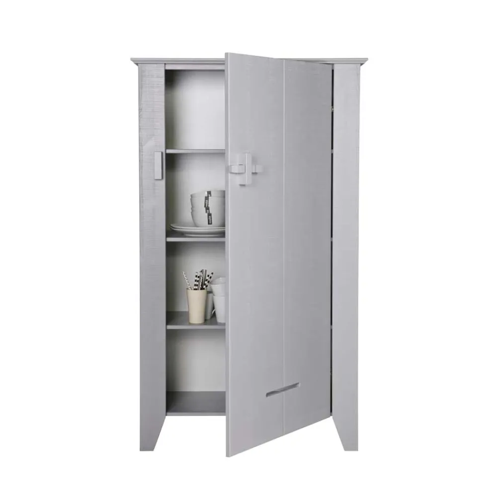 Wohnen Massivholzmöbel|Loft Möbel*1-türiger Kiefer Schrank in hellem Grau - Ennyano