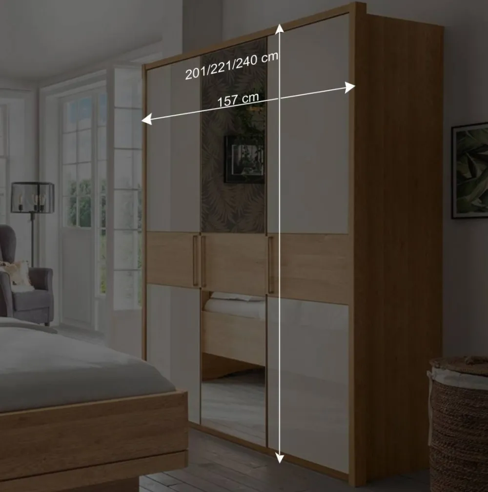 Wohnen Schränke|Kleiderschränke*3-türiger Kleiderschrank in Eiche & Beige - Emdsiva