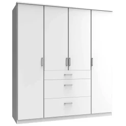 Wohnen Jugendzimmerschränke*4-türiger Kleiderschrank mit drei Schubladen in Weiß - Cador