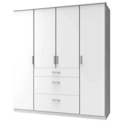 Wohnen Jugendzimmerschränke*4-türiger Kleiderschrank mit drei Schubladen in Weiß - Cador