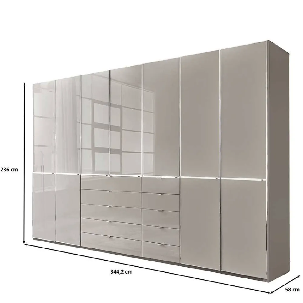 Wohnen 7-türiger Kombi-Kleiderschrank 345 cm breit - Nucina