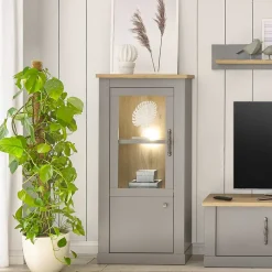 Wohnen Vitrinen|Wohnzimmer-Vitrinen*2-türiger Landhaus Vitrinenschrank in Lichtgrau - Buleta