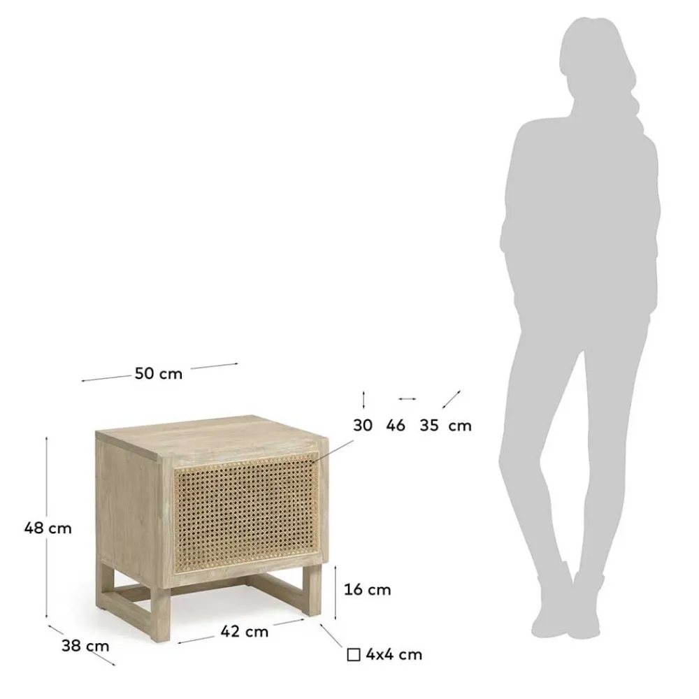 Wohnen Rattanmöbel*1-türiger Nachtschrank mit Rattan Wiener Geflecht - Bertino