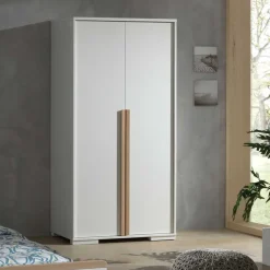 Wohnen 2-türiger Schlafzimmerschrank in Weiß mit Buche - Eldrus