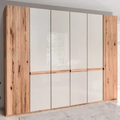Wohnen 6-türiger Schlafzimmerschrank in Kernbuche & Beige - Krofun