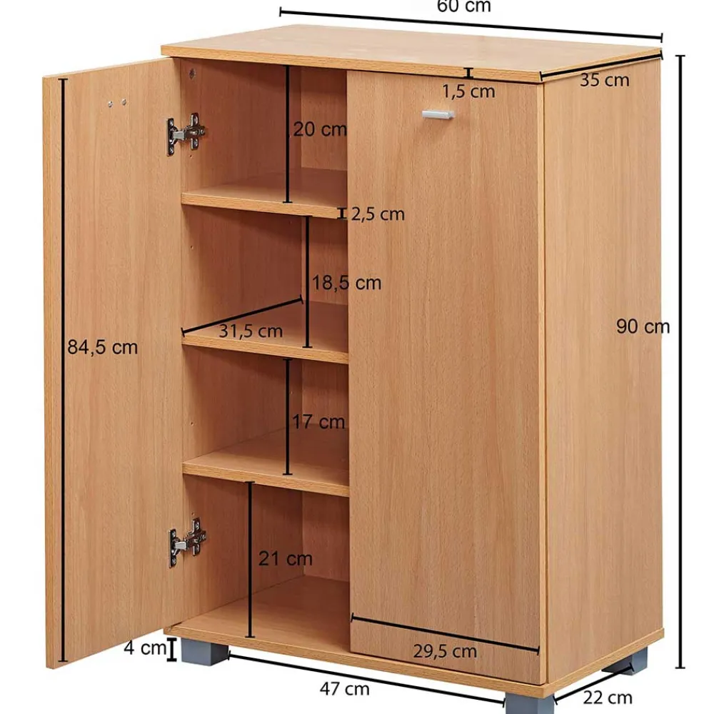 Wohnen Schuhschränke*2-türiger Schuhschrank in Buche Dekor - Sagemini