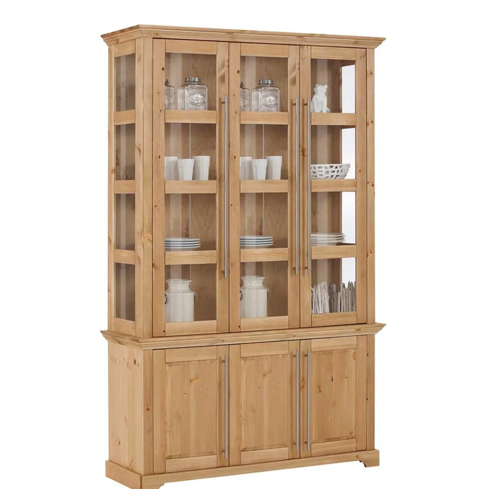Wohnen Esszimmer-Vitrinen*6-türiger Vitrinenschrank aus Kiefer massiv - Noellisa