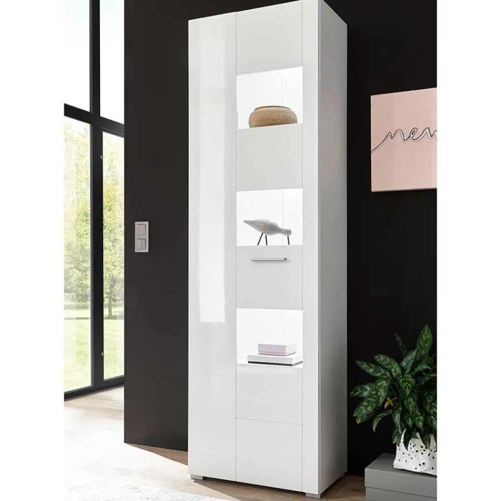 Wohnen 1-türiger Vitrinenschrank in Weiß Hochglanz - Timmona