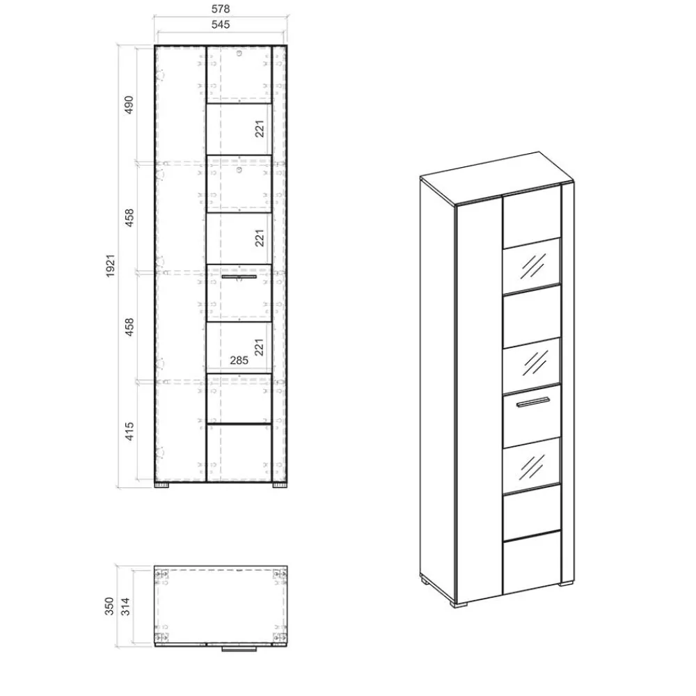 Wohnen 1-türiger Vitrinenschrank in Weiß Hochglanz - Timmona