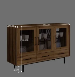 Wohnen Sideboards|Vitrinen*3-türiger Vitrinenschrank mit drei Schubladen - Kerfa