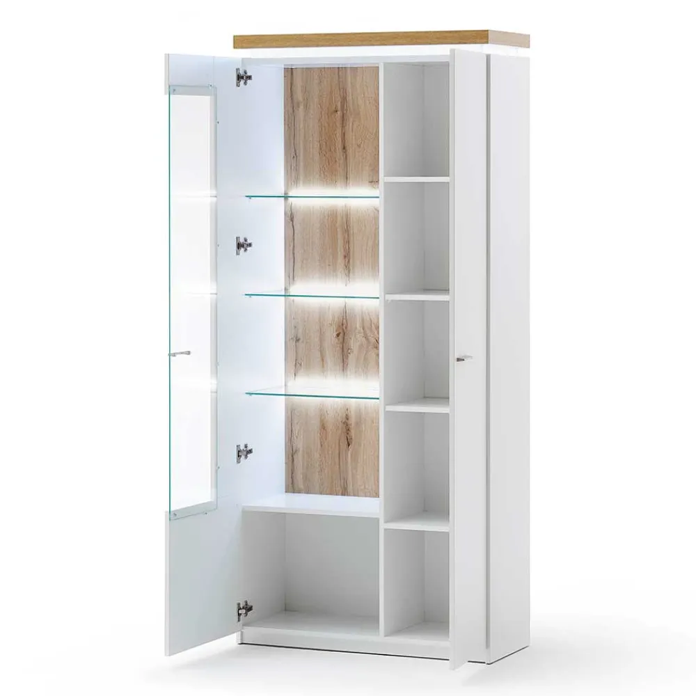 Wohnen Vitrinen|Wohnzimmer-Vitrinen*2-türiger Wohnzimmer Schrank mit Glaseinsatz & LED - Caldri