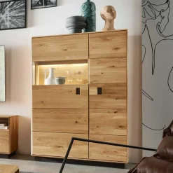 Wohnen Massivholzmöbel|Sideboards & Kommoden*2-türiger Wohnzimmerschrank mit LED Beleuchtung - Xeddos