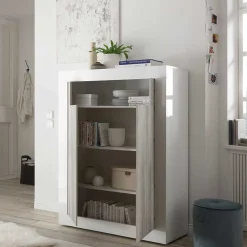 Wohnen 2-türiges Highboard in Dekor Pinie Weiß - Merenda
