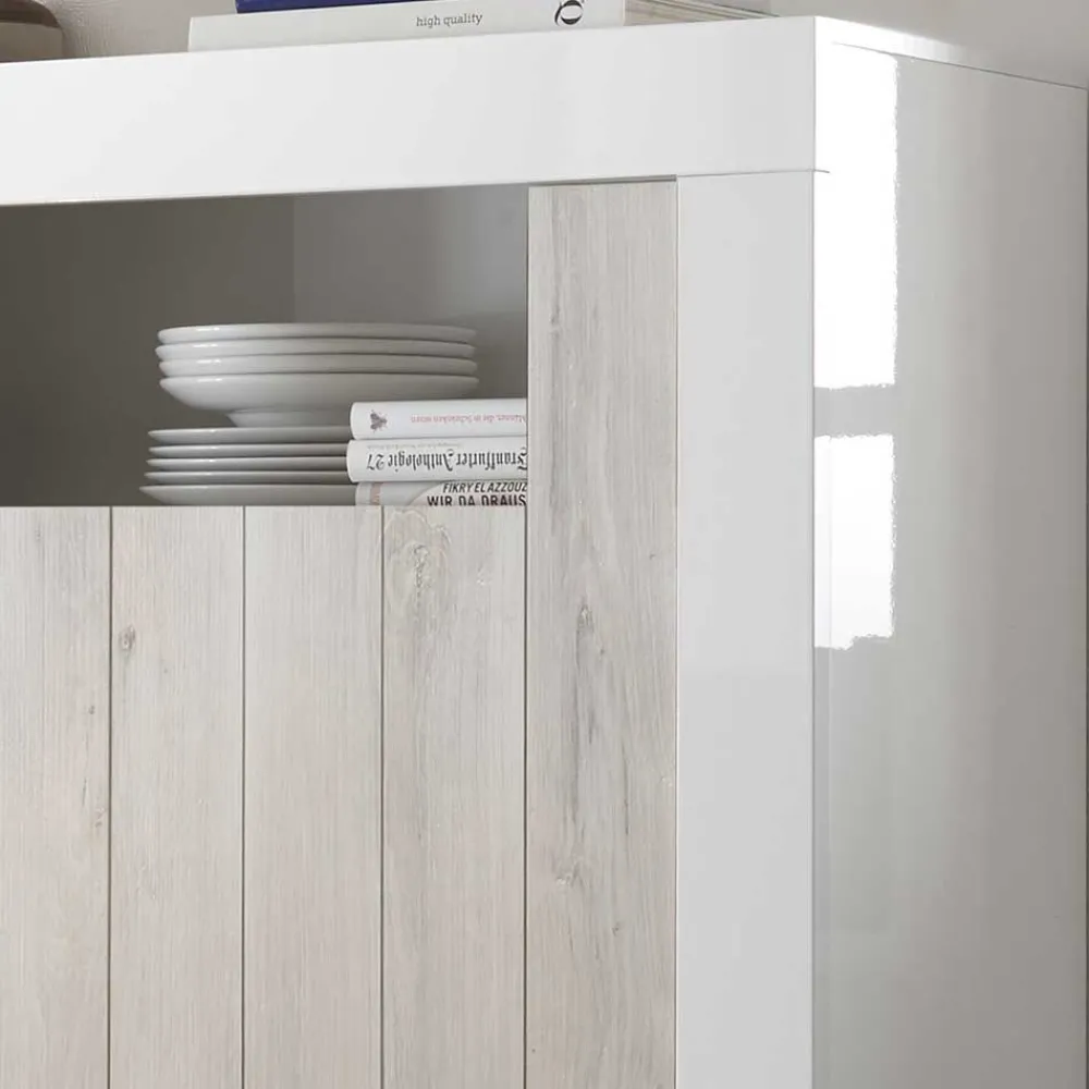 Wohnen 2-türiges Highboard in Dekor Pinie Weiß - Merenda