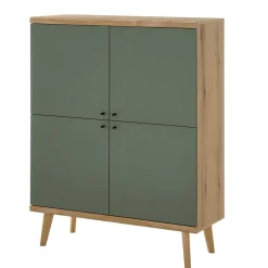 Wohnen 4-türiges Highboard in Graugrün und Wildeiche - Oliva