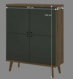 Wohnen 4-türiges Highboard in Graugrün und Wildeiche - Oliva
