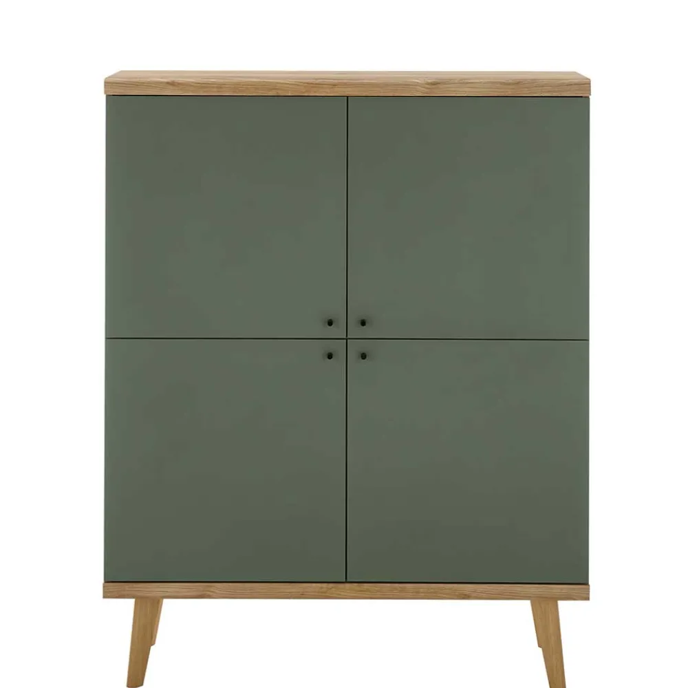Wohnen 4-türiges Highboard in Graugrün und Wildeiche - Oliva