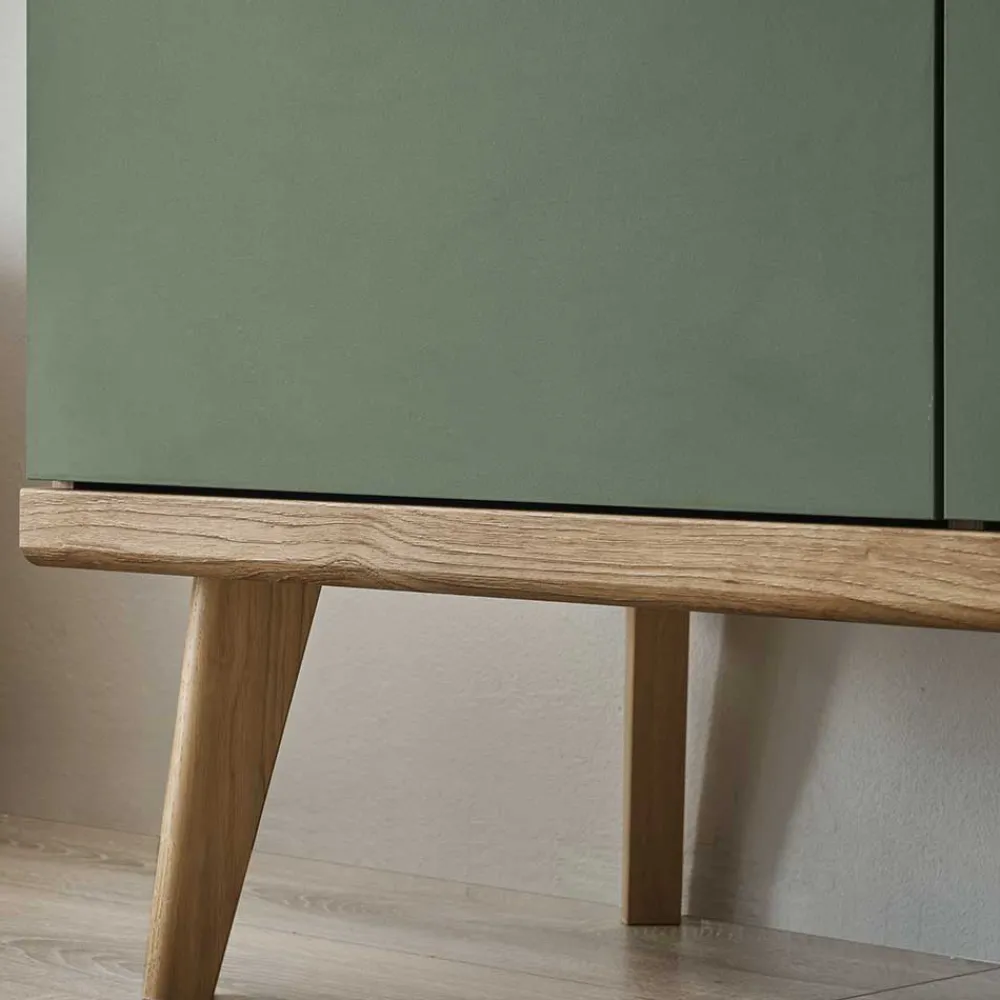 Wohnen 4-türiges Highboard in Graugrün und Wildeiche - Oliva