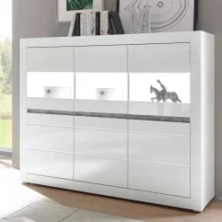 Wohnen 6-türiges Highboard in Weiß Hochglanz Mextra & Beton Dekor