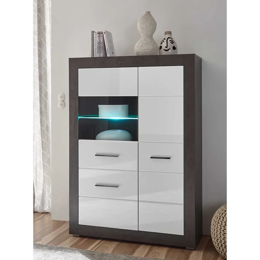 Wohnen 3-türiges Highboard mit Glas Einsatz - Istensa
