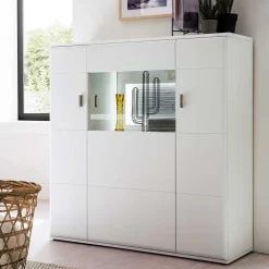 Wohnen 3-türiges Highboard mit Glas Einsatz in Weiß - Hazime