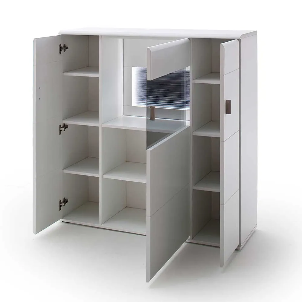 Wohnen 3-türiges Highboard mit Glas Einsatz in Weiß - Hazime
