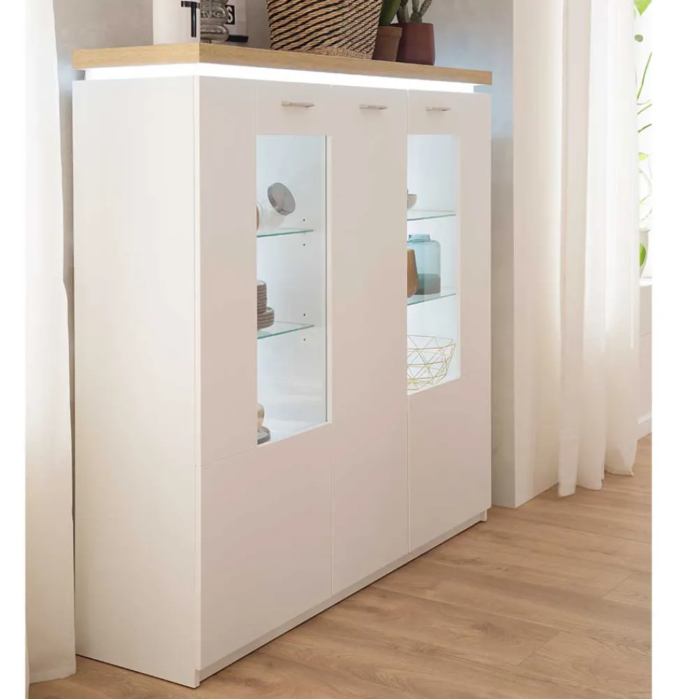 Wohnen 3-türiges Highboard Vitrine beleuchtet LED - Caldri