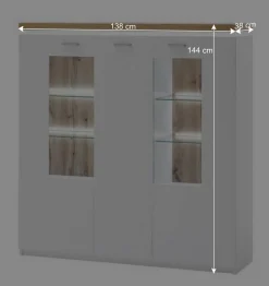 Wohnen 3-türiges Highboard Vitrine beleuchtet LED - Caldri
