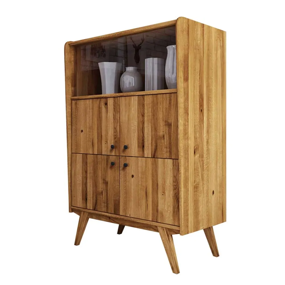 Wohnen Vitrinen|Wohnzimmer-Vitrinen*6-türiges Mid Century Highboard aus Glas & Holz - Hardus