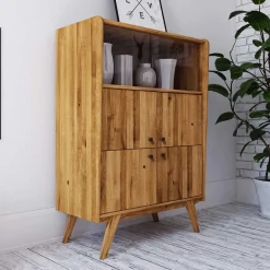Wohnen Vitrinen|Wohnzimmer-Vitrinen*6-türiges Mid Century Highboard aus Glas & Holz - Hardus