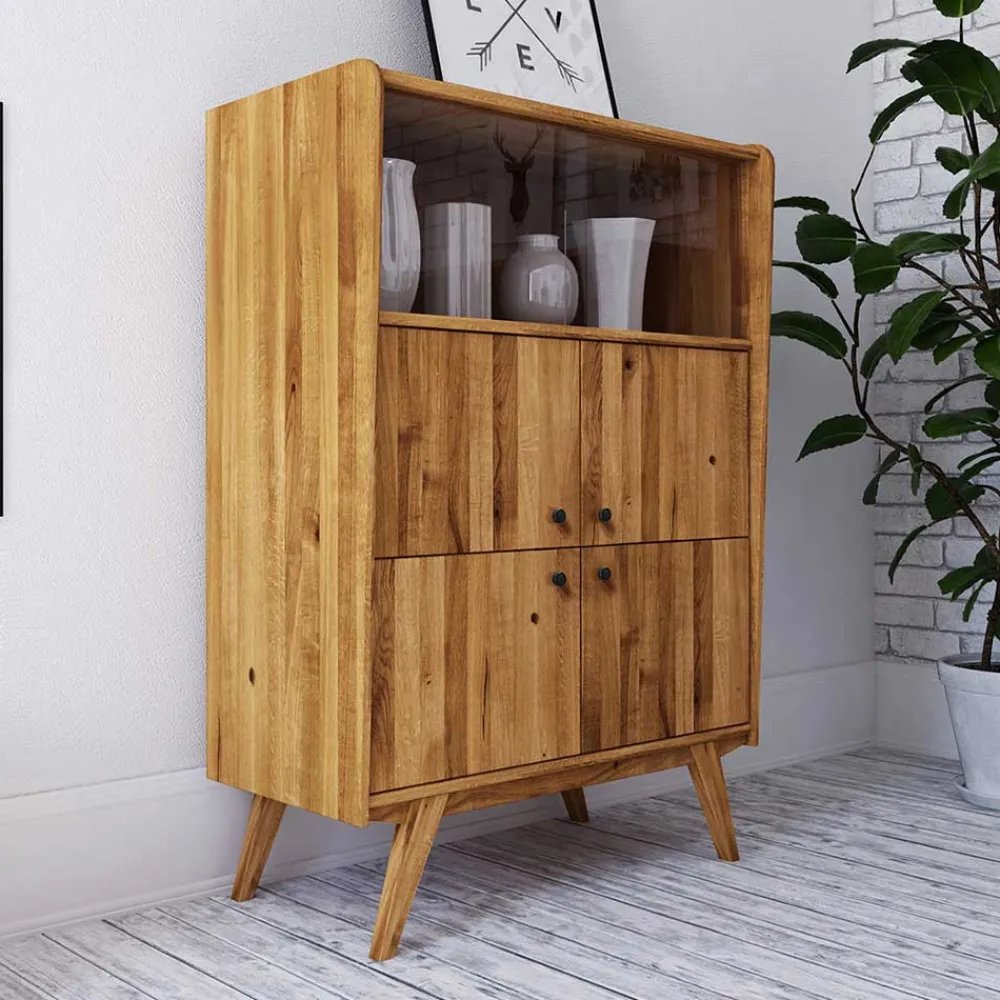 Wohnen Vitrinen|Wohnzimmer-Vitrinen*6-türiges Mid Century Highboard aus Glas & Holz - Hardus