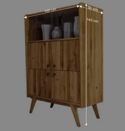 Wohnen Vitrinen|Wohnzimmer-Vitrinen*6-türiges Mid Century Highboard aus Glas & Holz - Hardus