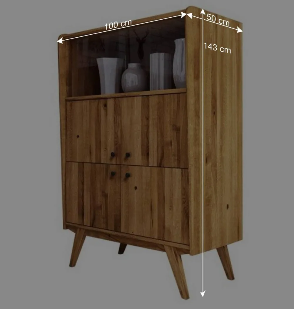 Wohnen Vitrinen|Wohnzimmer-Vitrinen*6-türiges Mid Century Highboard aus Glas & Holz - Hardus