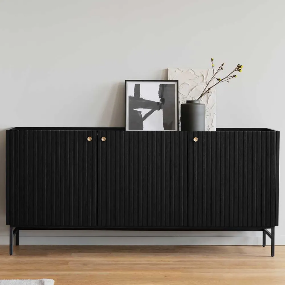 Wohnen Sideboards & Kommoden|Wohnzimmerschränke*3-türiges Sideboard in Schwarz - Hemorian